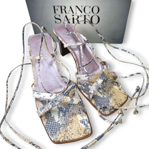 Franco Sarto Diavolo Lace-Up Python Snakeskin Leather Sandals High Heels Sz 10M - Picture 3 of 9